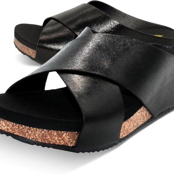 Womens Leather Wedge Sandals Slip-On EVA Insole Rubber Outsole Casual - Picture 1 of 6